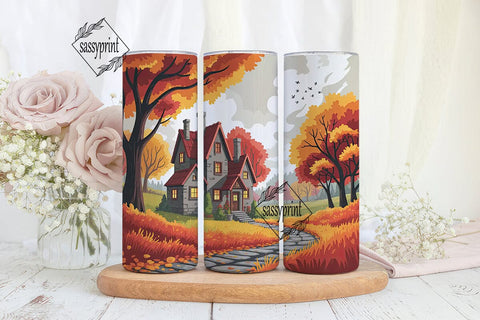 Autumn Cozy Cottage Landscape Tumbler Sublimation sassyprint 