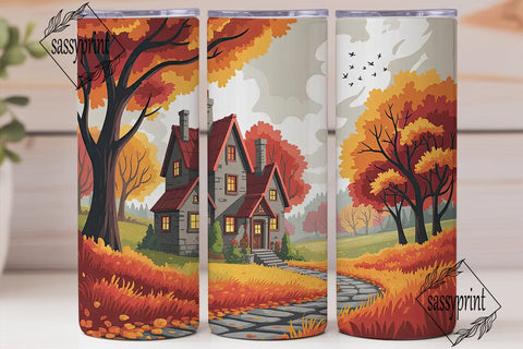 Autumn Cozy Cottage Landscape Tumbler Sublimation sassyprint 