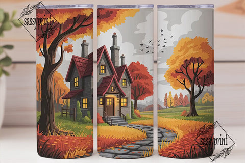 Autumn Cozy Cottage Landscape Tumbler Sublimation sassyprint 