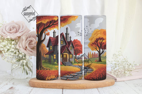 Autumn Cozy Cottage Landscape Tumbler Sublimation sassyprint 