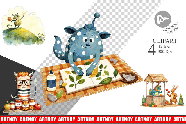Autumn Critter Monsters Clipart Sublimation artnoy 