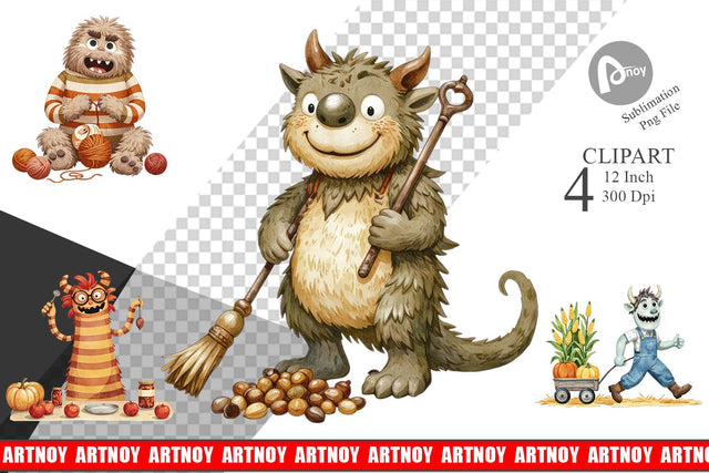 Autumn Critter Monsters Clipart Sublimation artnoy 
