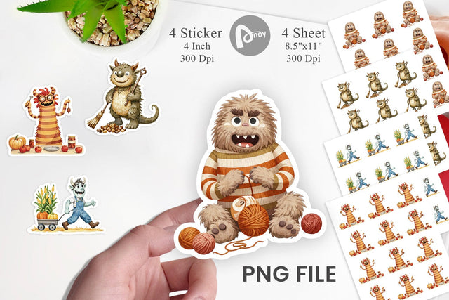 Autumn Critter Monsters Sticker Sublimation artnoy 