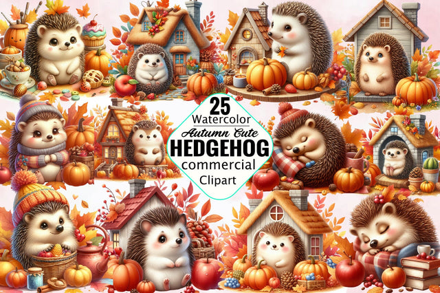 Autumn Cute Hedgehog Sublimation Clipart Bundle Sublimation SVGArt 