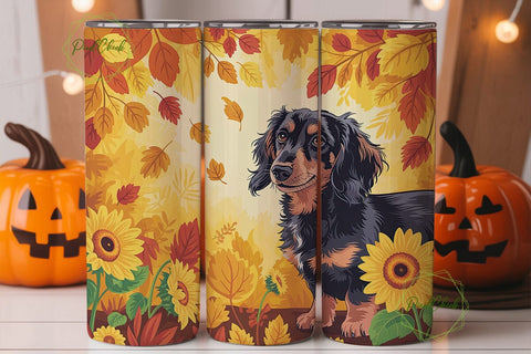 Autumn Dachshund Sunflowers Tumbler Wrap Sublimation PixelChick 