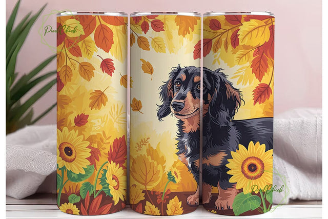 Autumn Dachshund Sunflowers Tumbler Wrap Sublimation PixelChick 