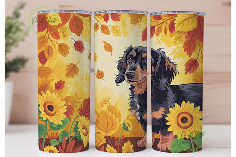 Autumn Dachshund Sunflowers Tumbler Wrap Sublimation PixelChick 
