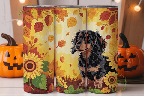 Autumn Dachshund Sunflowers Tumbler Wrap Sublimation PixelChick 