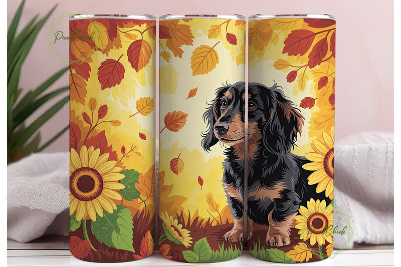 Autumn Dachshund Sunflowers Tumbler Wrap Sublimation PixelChick 