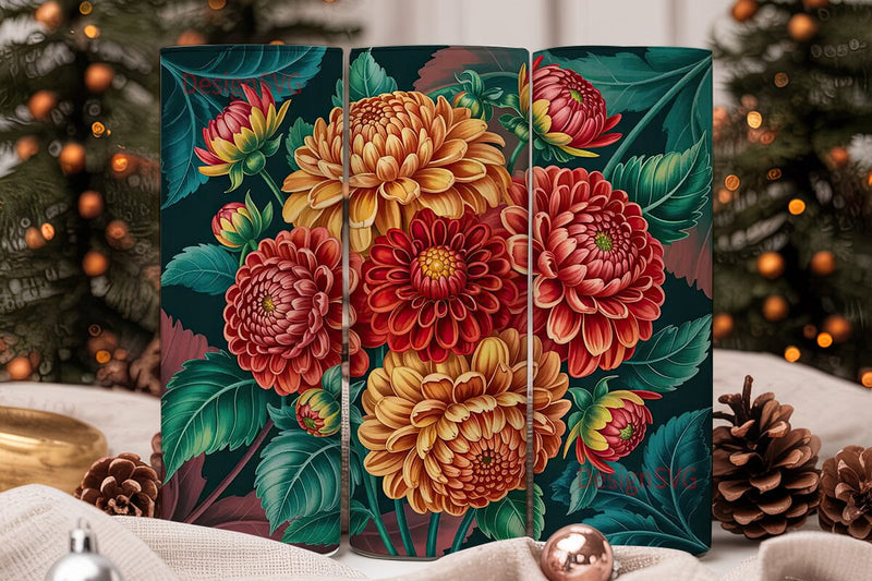 Autumn Dahlia Floral 20oz Tumbler Wrap Sublimation DesignSVG 