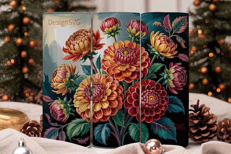 Autumn Dahlia Floral 20oz Tumbler Wrap Sublimation DesignSVG 