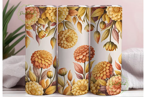 Autumn Dahlia Floral 20oz Tumbler Wrap Sublimation PixelChick 