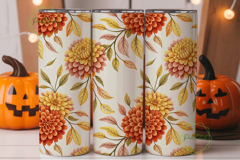 Autumn Dahlia Floral 20oz Tumbler Wrap Sublimation PixelChick 