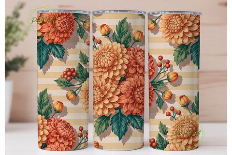 Autumn Dahlia Floral 20oz Tumbler Wrap Sublimation PixelChick 
