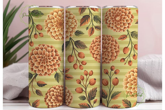 Autumn Dahlia Floral 20oz Tumbler Wrap Sublimation PixelChick 
