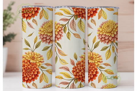 Autumn Dahlia Floral 20oz Tumbler Wrap Sublimation PixelChick 