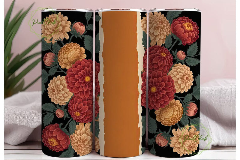 Autumn Dahlia Floral 20oz Tumbler Wrap Sublimation PixelChick 