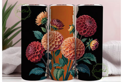Autumn Dahlia Floral 20oz Tumbler Wrap Sublimation PixelChick 