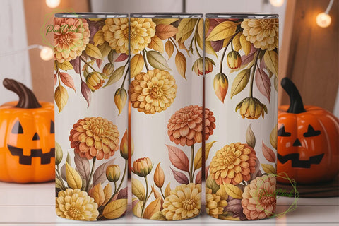 Autumn Dahlia Floral 20oz Tumbler Wrap Sublimation PixelChick 