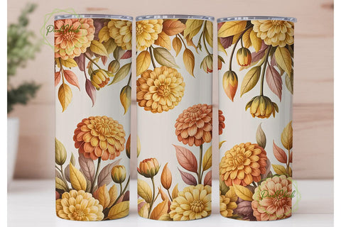 Autumn Dahlia Floral 20oz Tumbler Wrap Sublimation PixelChick 