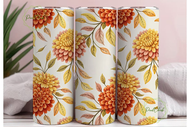 Autumn Dahlia Floral 20oz Tumbler Wrap Sublimation PixelChick 
