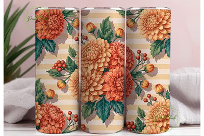 Autumn Dahlia Floral 20oz Tumbler Wrap Sublimation PixelChick 