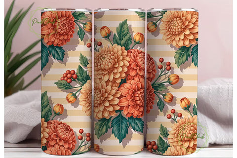 Autumn Dahlia Floral 20oz Tumbler Wrap Sublimation PixelChick 