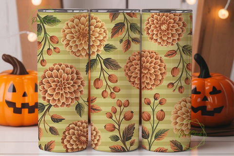 Autumn Dahlia Floral 20oz Tumbler Wrap Sublimation PixelChick 