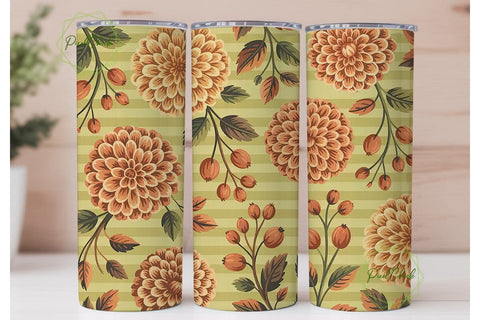 Autumn Dahlia Floral 20oz Tumbler Wrap Sublimation PixelChick 