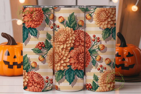 Autumn Dahlia Floral 20oz Tumbler Wrap Sublimation PixelChick 