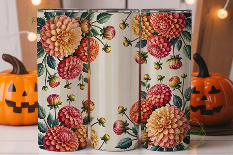 Autumn Dahlia Flowers 20oz Tumbler Wrap Sublimation PixelChick 