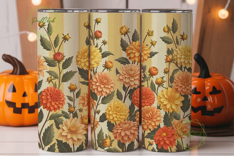 Autumn Dahlia Flowers 20oz Tumbler Wrap Sublimation PixelChick 