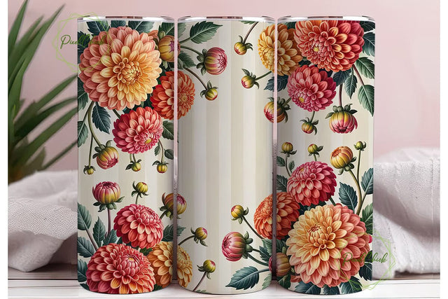 Autumn Dahlia Flowers 20oz Tumbler Wrap Sublimation PixelChick 