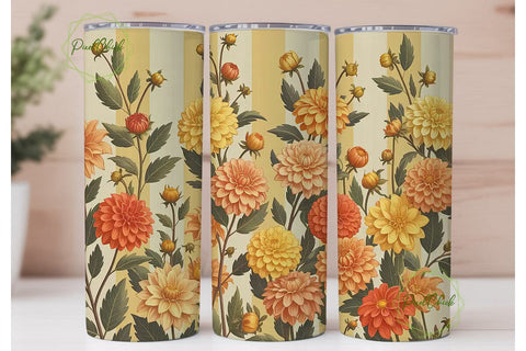 Autumn Dahlia Flowers 20oz Tumbler Wrap Sublimation PixelChick 