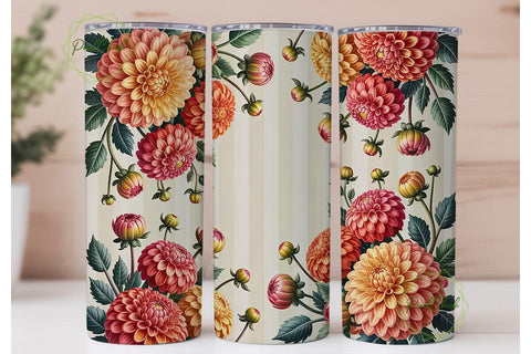 Autumn Dahlia Flowers 20oz Tumbler Wrap Sublimation PixelChick 
