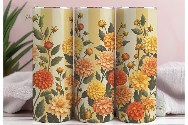 Autumn Dahlia Flowers 20oz Tumbler Wrap Sublimation PixelChick 