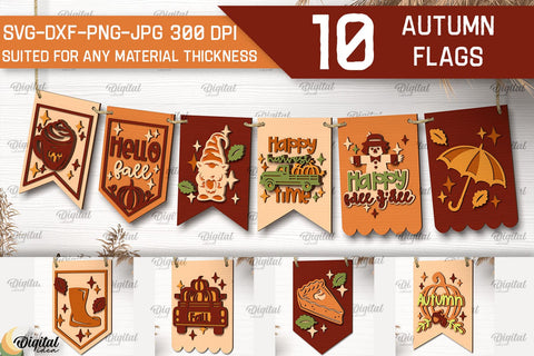 Autumn Decor Laser Cut Bundle. Autumn Flags SVG. Fall Signs SVG Evgenyia Guschina 