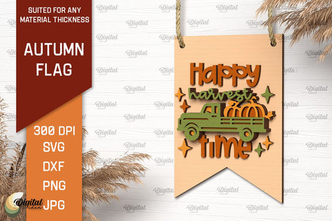 Autumn Decor Laser Cut Bundle. Autumn Flags SVG. Fall Signs SVG Evgenyia Guschina 
