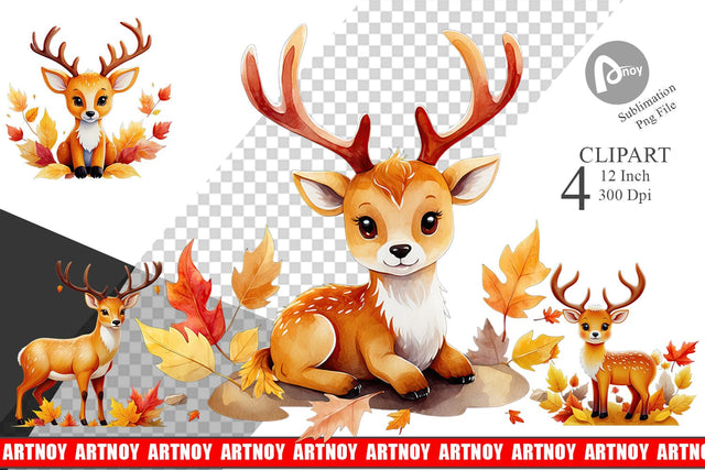 Autumn Deer Watercolor Clipart Sublimation artnoy 