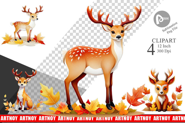 Autumn Deer Watercolor Clipart Sublimation artnoy 