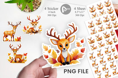 Autumn Deer Watercolor Sticker Sublimation artnoy 