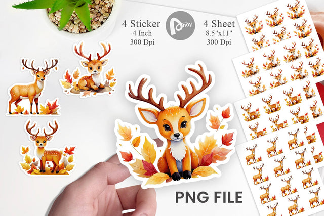 Autumn Deer Watercolor Sticker Sublimation artnoy 