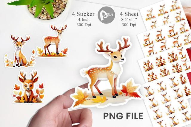 Autumn Deer Watercolor Sticker Sublimation artnoy 