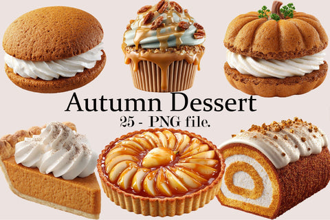 Autumn Dessert PNG Clipart Bundle. Sublimation SVGArt 