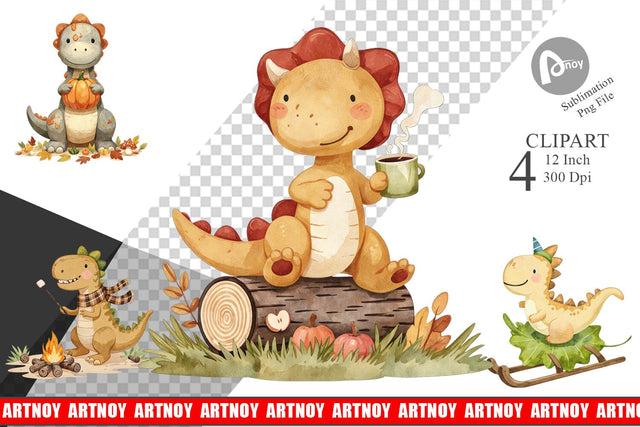 Autumn Dino Friends Clipart Sublimation artnoy 