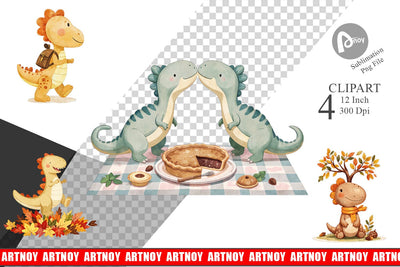 Autumn Dino Friends Clipart Sublimation artnoy 