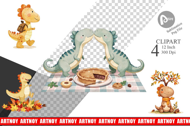 Autumn Dino Friends Clipart Sublimation artnoy 