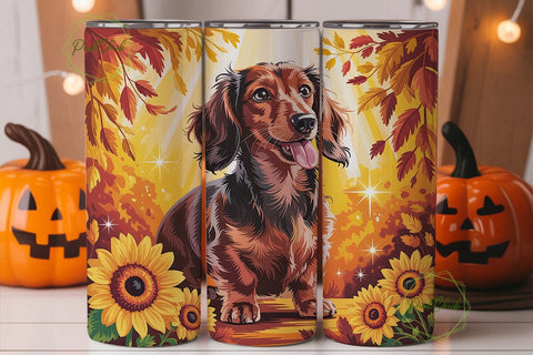 Autumn Dog Sunflowers 20oz Tumbler Wrap Sublimation PixelChick 