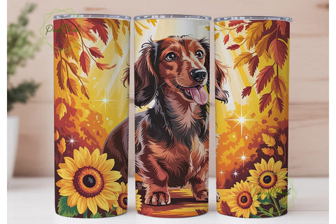 Autumn Dog Sunflowers 20oz Tumbler Wrap Sublimation PixelChick 