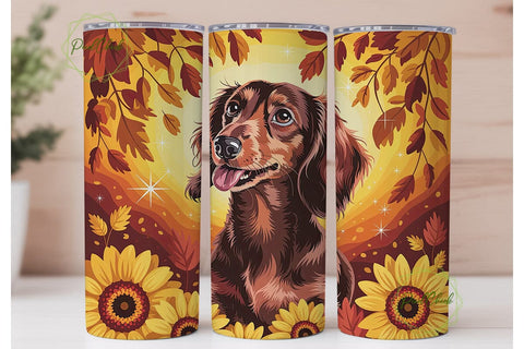 Autumn Dog Sunflowers 20oz Tumbler Wrap Sublimation PixelChick 